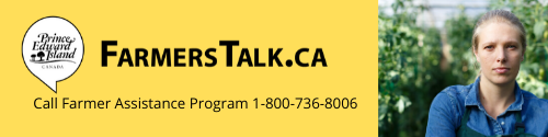 A graphic with text: FamersTalk.ca and call the Farmers Assistance Program at 1-800-736-8006