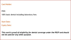 Provincial Dental Care Program card back