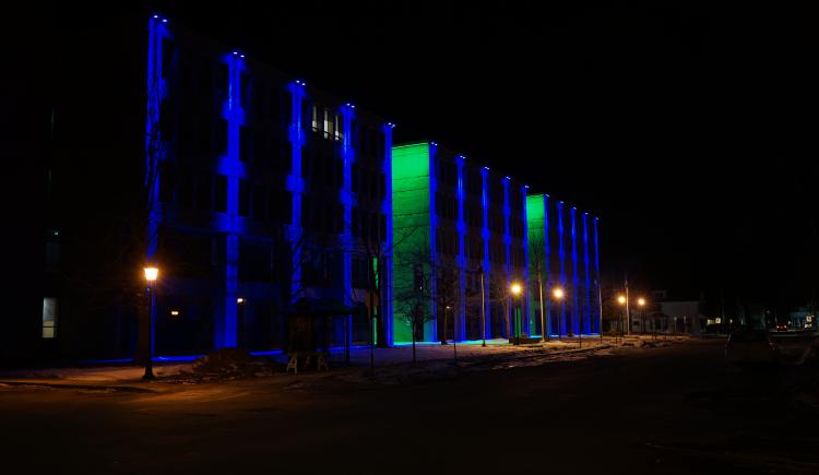 Colourful lights illuminating Sullivan Building